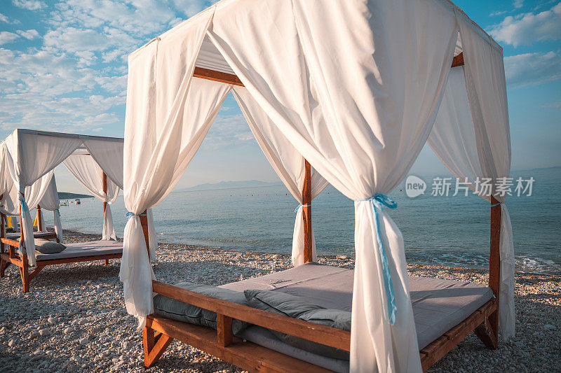 White Canopies On The Beach In Himarë, Albania